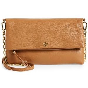 Tory Burch Foldover Crossbody Brown Leather